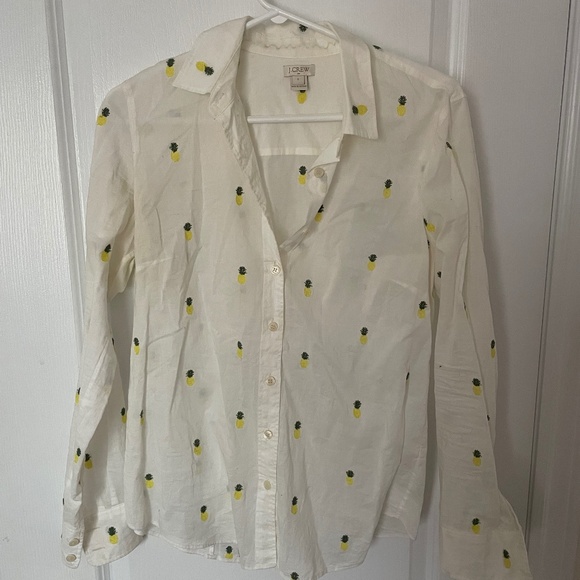 J.Crew White Button up with embroidered pineapples - Picture 1 of 4